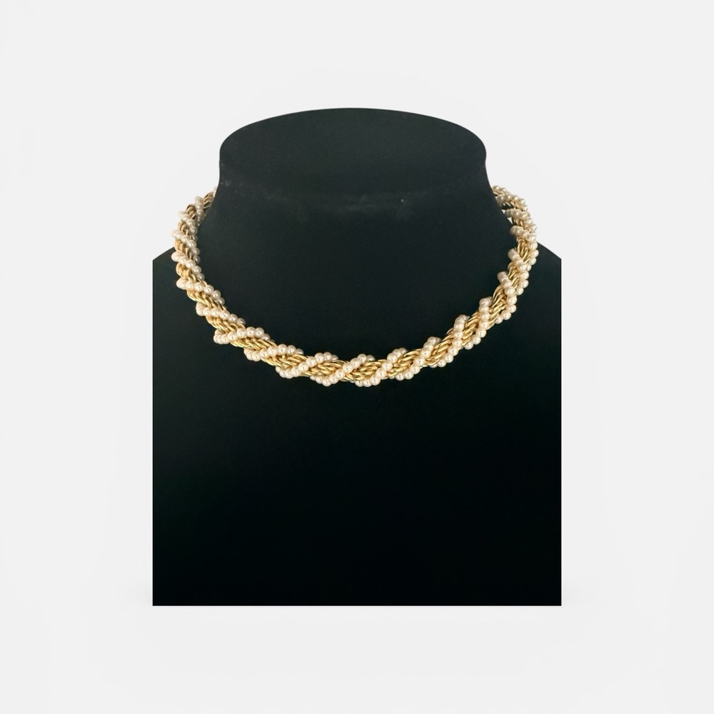 Vintage Napier Gold-Tone faux pearl Twist Rope Necklace 15 inches long